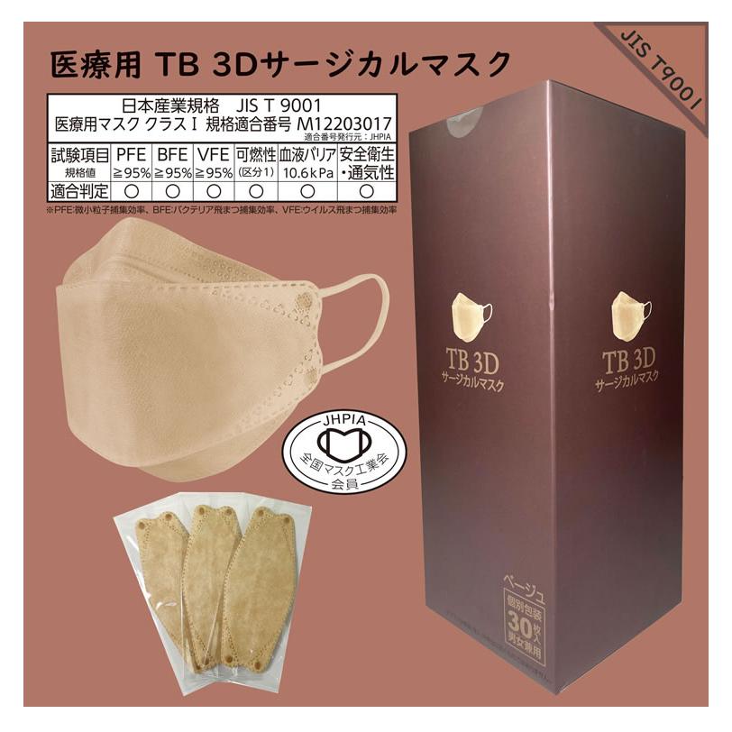 3D 立体 30枚 JIS T9001適合審査合格品 医療用マスク サージカル