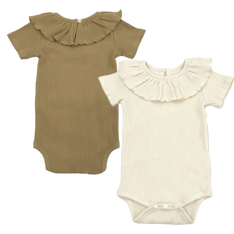 baby triana フリル付きロンパース ベージュ グレー