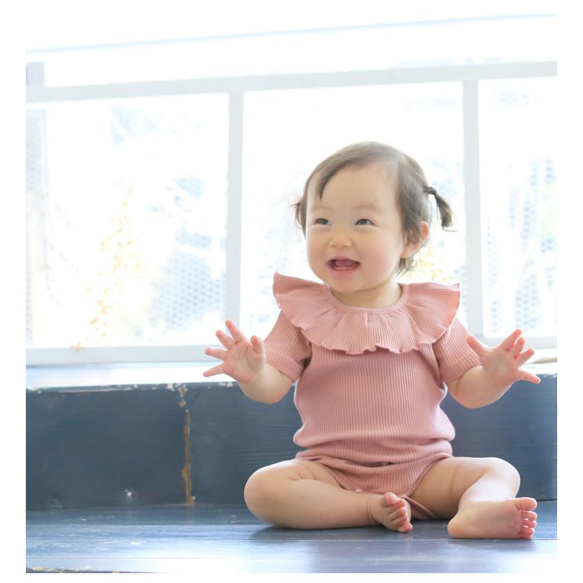 ベビードレス 半袖フリルリブロンパース ロンパース ベビー 赤ちゃん