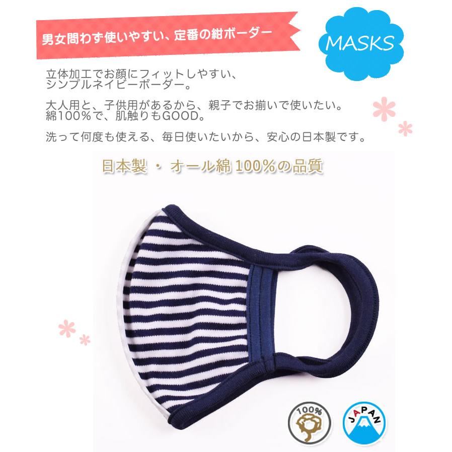 マスク 2枚 園児 小学生 親子 おそろい 綿100％ 立体 紺 日本製