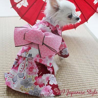 オーダーメイド犬服の夏用浴衣蝶さくらラメ金彩【夏ギフト