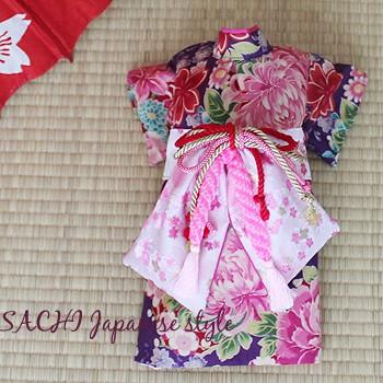 オーダーメイド犬服の着物花舞パープル舞妓帯（帯電防止加工裏地