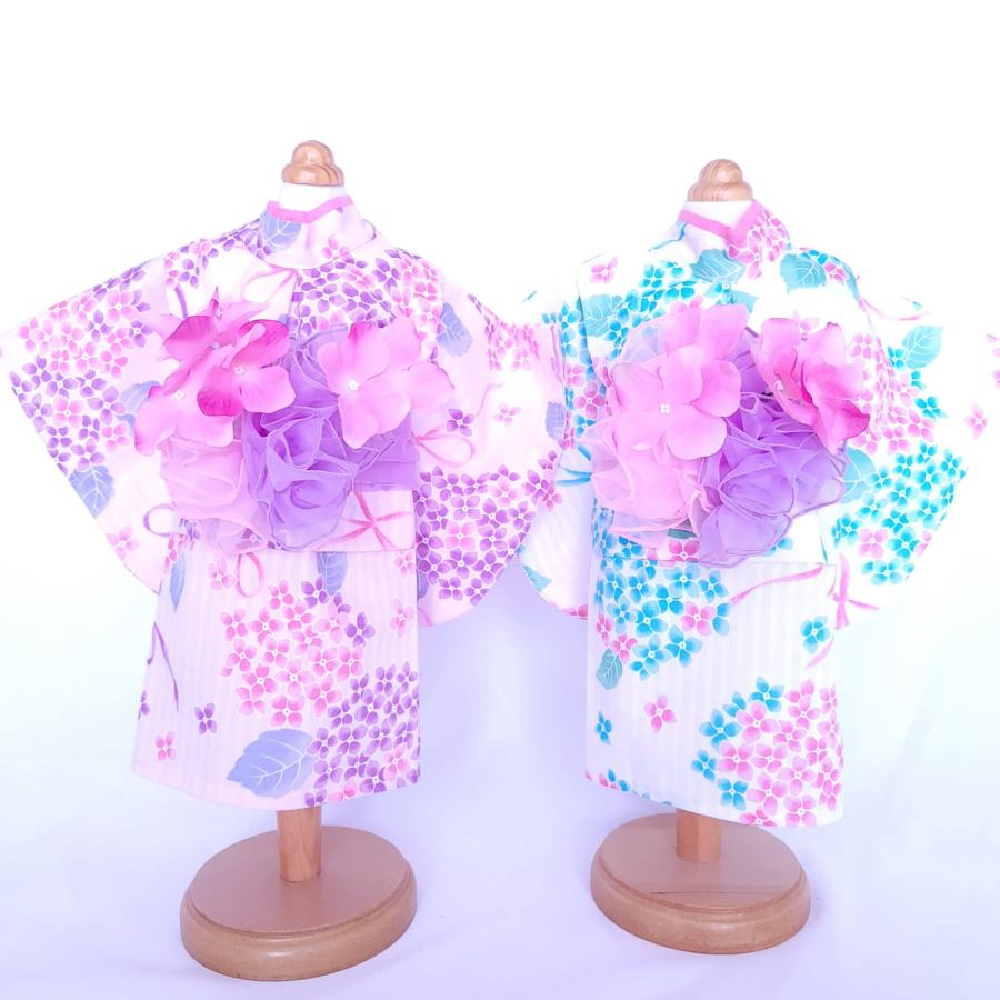 オーダーメイド犬服の浴衣あじさい紫陽花づくし（ピンク＆ホワイト