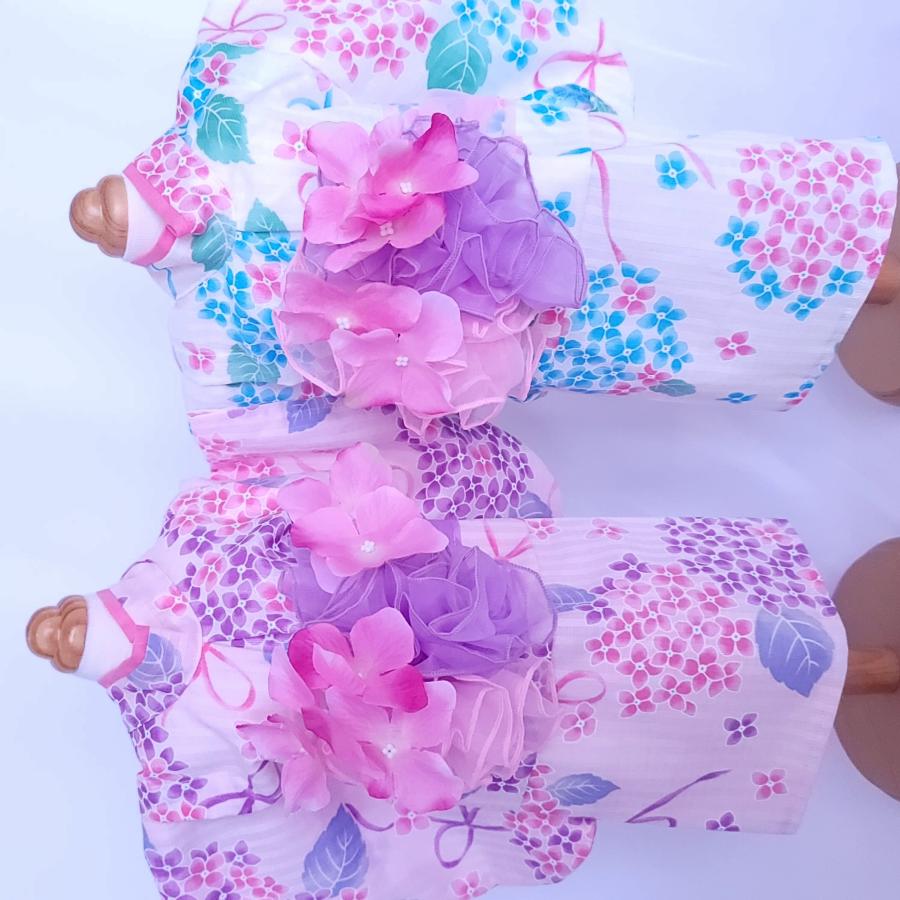 オーダーメイド犬服の浴衣あじさい紫陽花づくし（ピンク＆ホワイト 