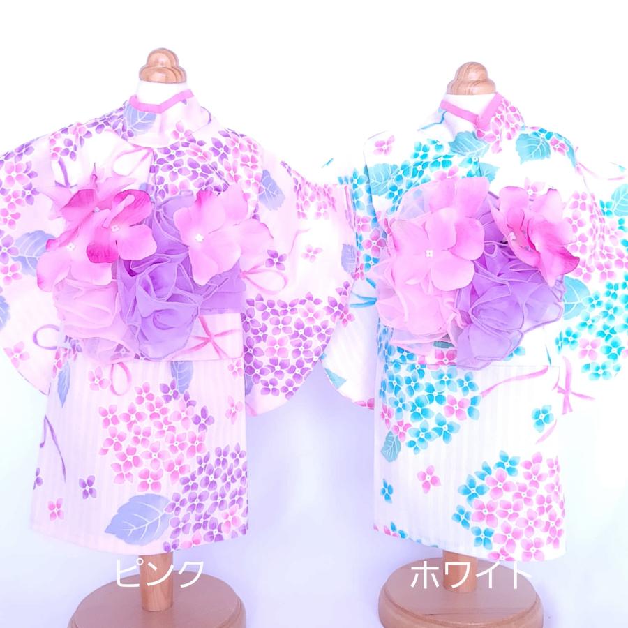 オーダーメイド犬服の浴衣あじさい紫陽花づくし（ピンク＆ホワイト 