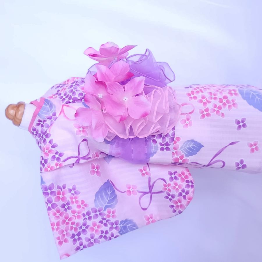 オーダーメイド犬服の浴衣あじさい紫陽花づくし（ピンク＆ホワイト