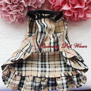 オーダーメイド犬服のベージュチェックワンピース : オーダー