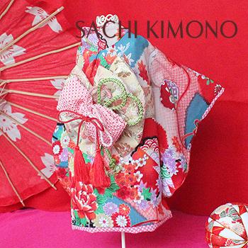 オーダーメイド犬服の着物花車絞り柄一越ちりめん着物レッド