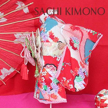 オーダーメイド犬服の着物花車絞り柄一越ちりめん着物レッド 28cm Mサイズ 首周り24 41cm