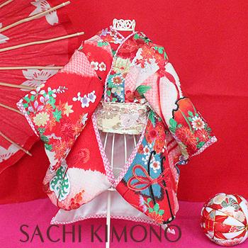 オーダーメイド犬服の着物花車絞り柄一越ちりめん着物レッド 28cm Mサイズ 首周り24 41cm