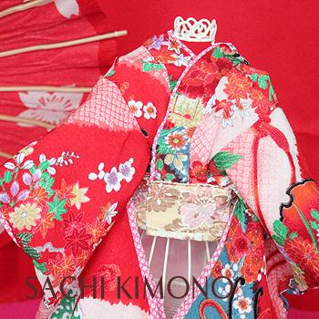 オーダーメイド犬服の着物花車絞り柄一越ちりめん着物レッド 28cm Mサイズ 首周り24 41cm