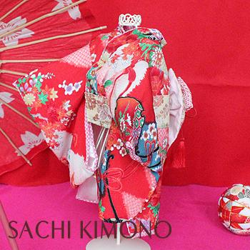 オーダーメイド犬服の着物花車絞り柄一越ちりめん着物レッド 28cm Mサイズ 首周り24 41cm