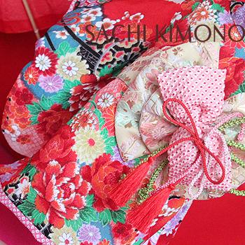 オーダーメイド犬服の着物花車絞り柄一越ちりめん着物レッド 28cm Mサイズ 首周り24 41cm