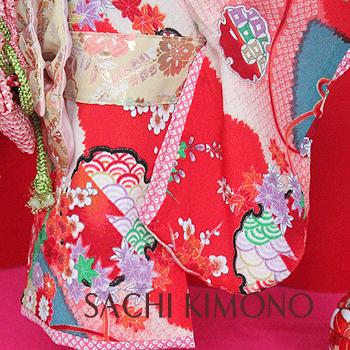 オーダーメイド犬服の着物花車絞り柄一越ちりめん着物レッド 28cm Mサイズ 首周り24 41cm