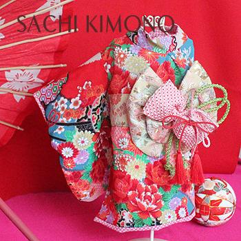 オーダーメイド犬服の着物花車絞り柄一越ちりめん着物レッド 28cm Mサイズ 首周り24 41cm