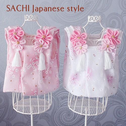 オーダーメイド犬服の着物被布コートちりめん桜ホワイト