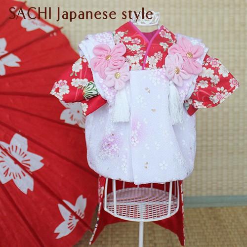 オーダーメイド犬服の着物被布コートちりめん桜ホワイト