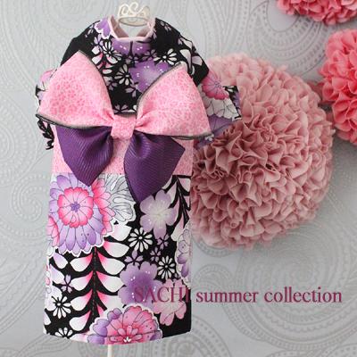 オーダーメイド犬服犬服の浴衣　辻ヶ花ブラック