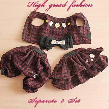 お礼や感謝伝えるプチギフト セレブな犬服のウール千鳥格子セパレートウェア3点セットエンジ セレブ犬服ブランド 犬服ブランド 犬服 アクセサリー Pescaazteca Com