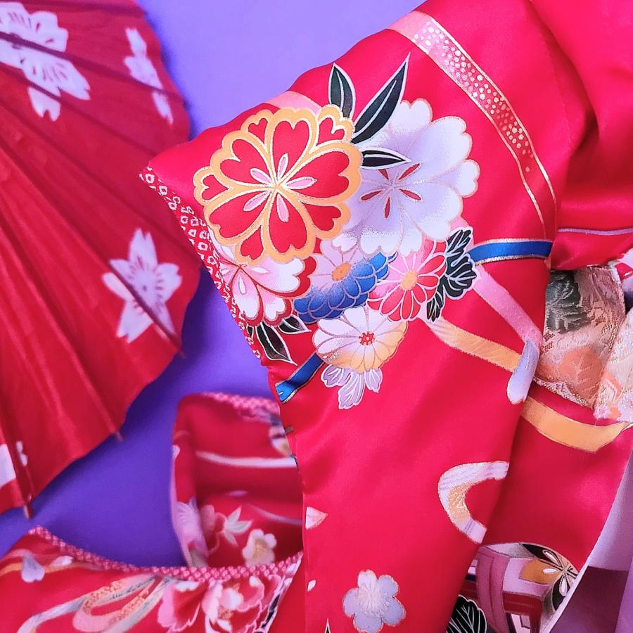犬服の着物京雅kyomiyabi一シルク大振袖（レッド） : オーダーメイド