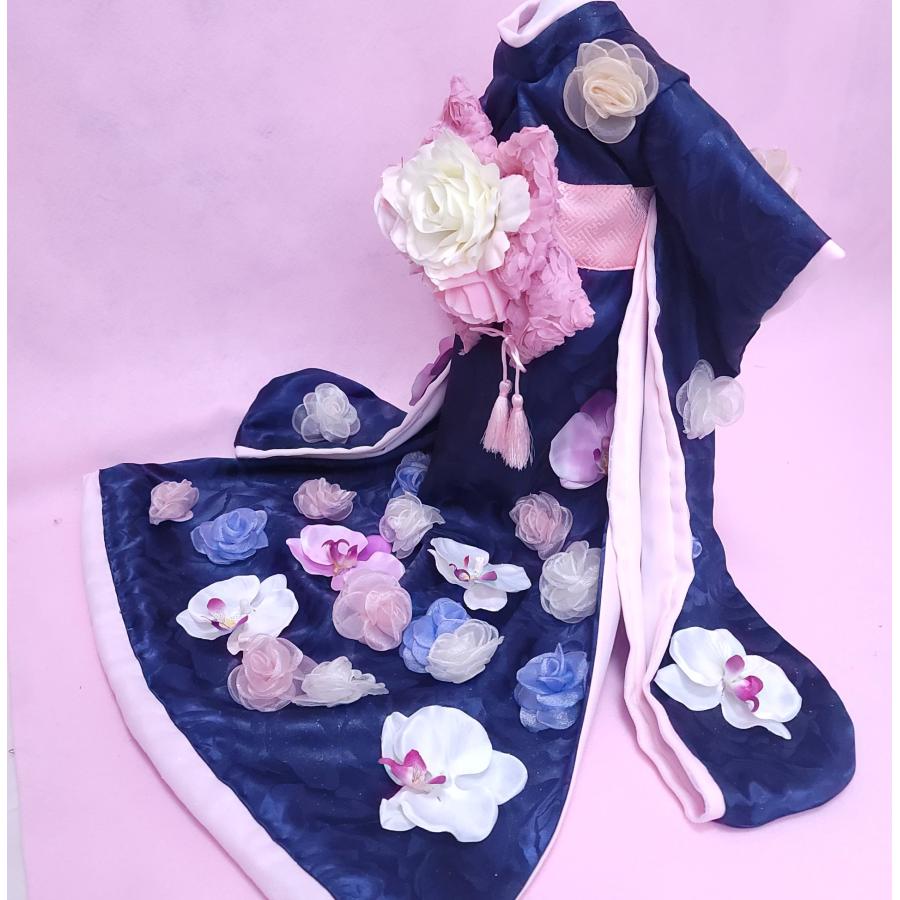 犬服　ハンドメイド　rose shop *様オーダー品 オーダーメイド数量限定犬服の着物大振袖ローズオーキッドー至極の美