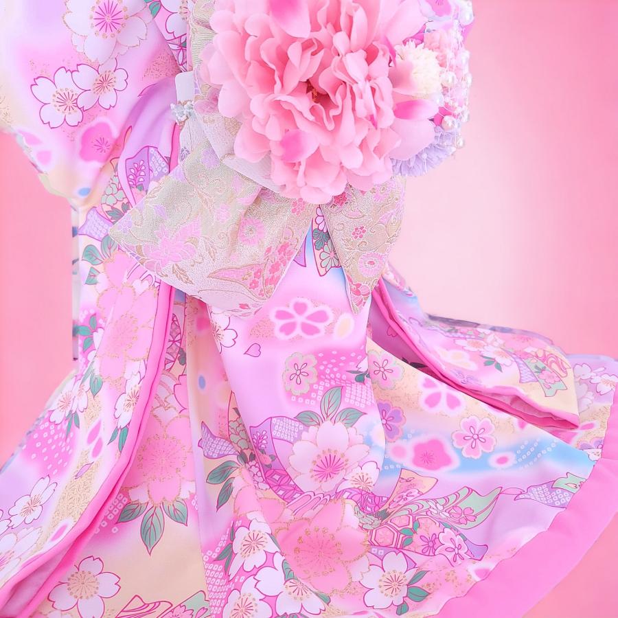【新品】正絹　ペット用　着物　大振袖　おひきずり　サイズM〜Ｌ 咲楽-sakura-犬服のペットの着物（帯電防止裏地）大振袖お