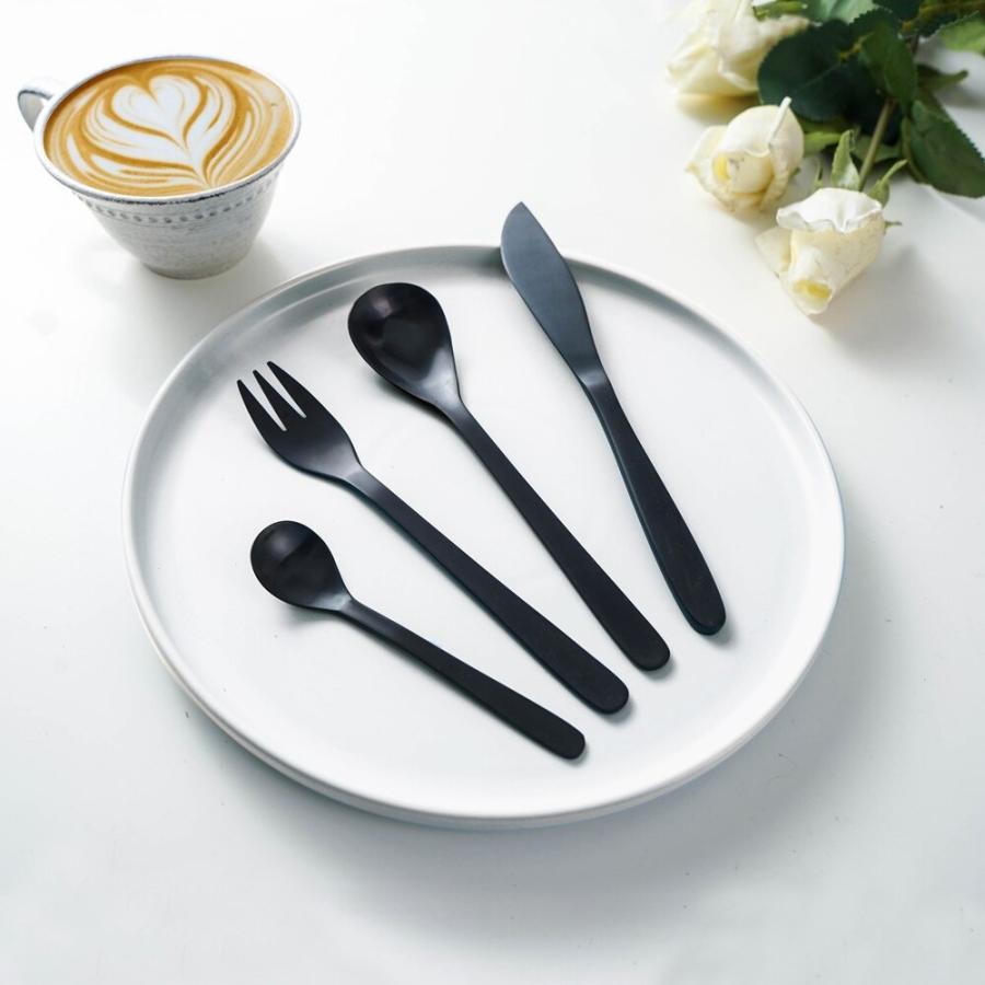 代引き手数料無料 カトラリー 16ピースセット マット黒 ナイフ フォーク スプーン ティースプーン