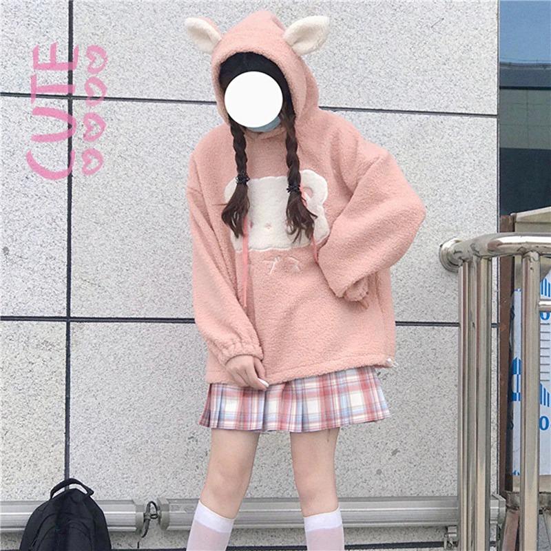 絶品 秋葉原 ゆめかわ クマの耳 ボア クマ パーカー 韓国 ティーン 可愛い 原宿 パーカー カラー ホワイト