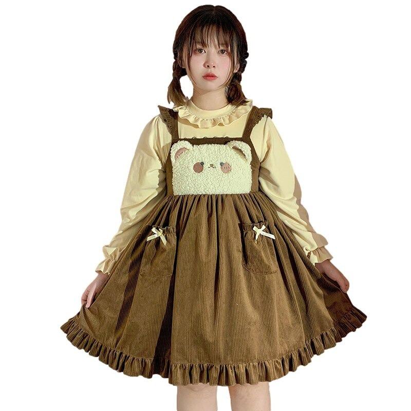 素敵な ロリータ フリル ドレス ワンピース 原宿 ティーン 秋葉原 原宿 ロリータ フリル リボン クマ ドレス ワンピース ティーン 秋葉原 ワンピース チュニック Gein Vn