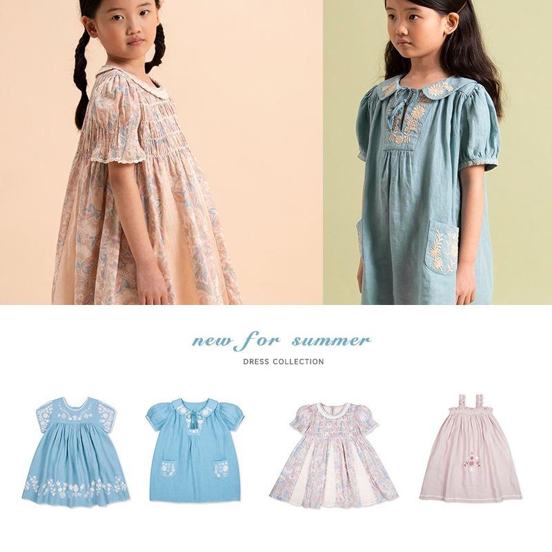 ワンピース 刺繍 花 半袖 ナチュラル レトロ 90 140センチ 女の子 子供服 送料無料カード決済可能