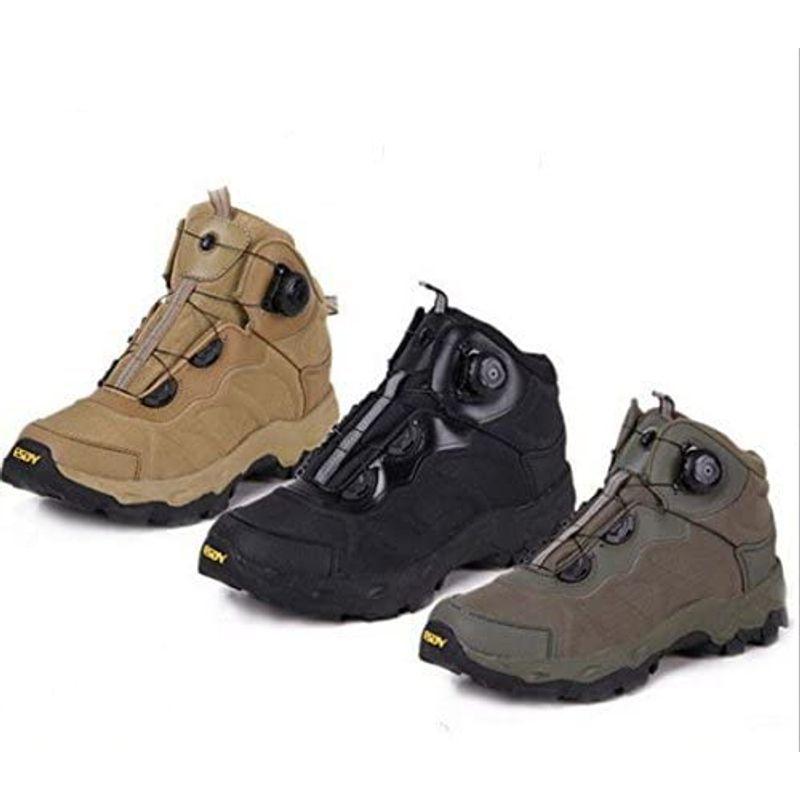 最安値挑戦 Brave Star メンズ アウトドア ダイヤル式 トレッキングシューズ コンバットブーツ ブラック 紐いらずのリール機能付き 軽量 エアーホース リール Www We Job Com