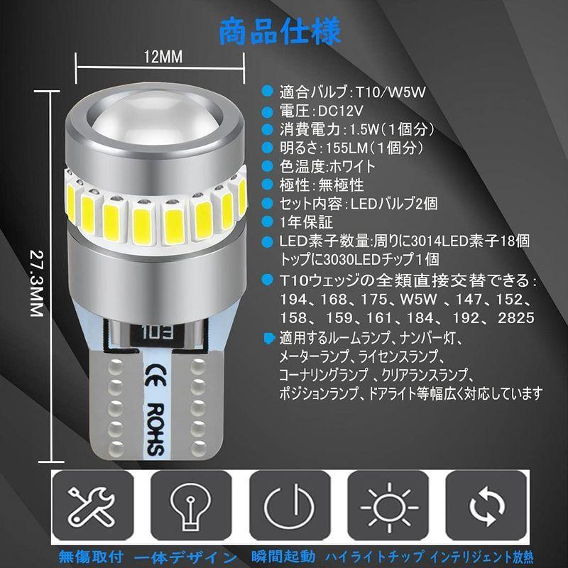 車検対応 T10 LED ガラスレンズ 白 超爆光 ホワイト 2個セット - 通販