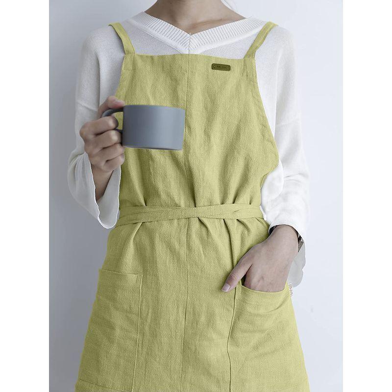 正規 エプロン 北欧 シンプル カフェ風 コットンリネン ファッション キッチン 園芸 ポケット付き 整理用品、小物入れ 