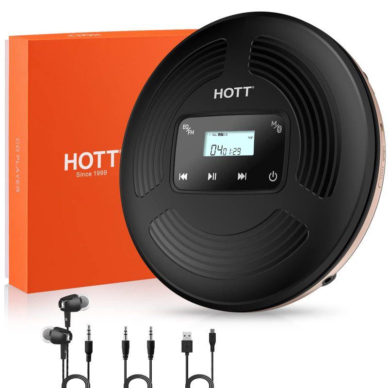CDプレーヤー Bluetooth対応 HOTT ポータブルCDプレーヤー コンパクト 1800mAhの大容量バッテリー内蔵 USB充電式