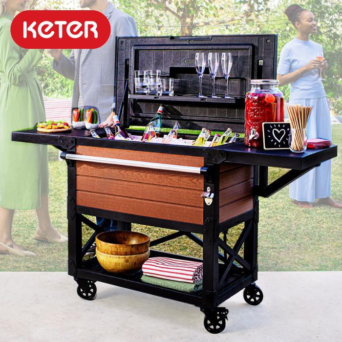 KETER ケター ラスティック クーラーカート 85L パーティー 大型クーラー BBQ キャスター付き 4101425528チェリー
