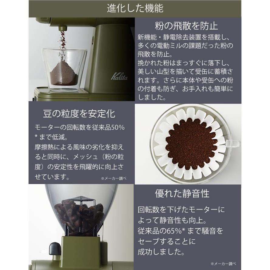 電動コーヒーミル カリタ ネクストG2 ネクストG コーヒーグラインダー kalita NEXT G  カットミル AG/SB  アーミーグリーン / スモークブルー NEXTG2｜cherrybell｜04