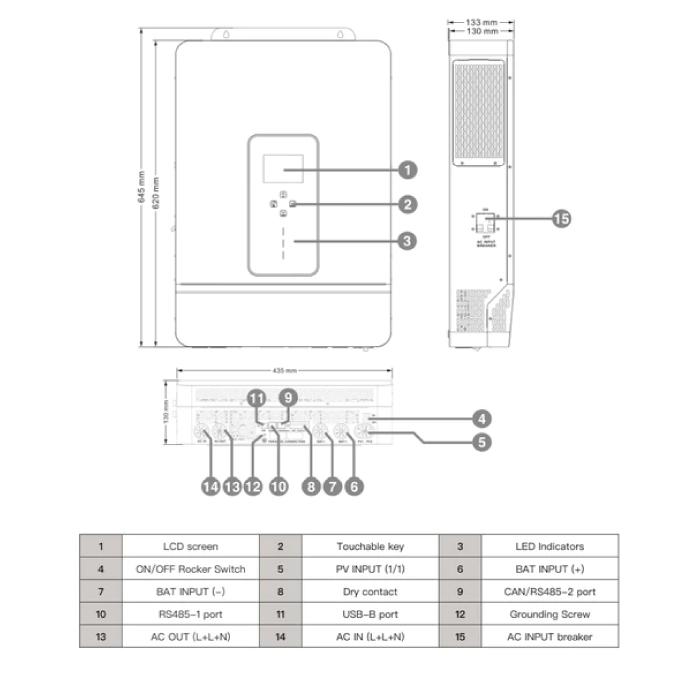 SRNE ハイブリッドインバーター 100V/200V 単相三線 10kW出力 PV425V ASF48100U200-H｜cherrybell｜04