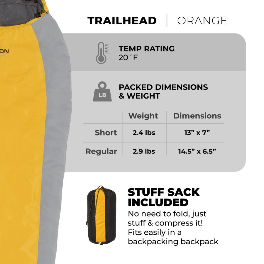 65%OFF【送料無料】 TETON Sports TrailHead Sleeping Bag; Lightweight Camping， Hiking ， Scout Orange， 75 x 30 x 20，Orange/Gray並行輸入