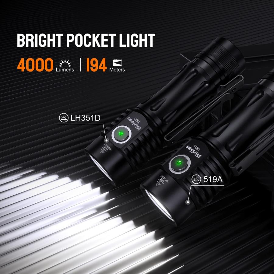 本物保証 Wurkkos Rechargeable LED Flashlights， Super Bright 4000lm Pocket Small Flashlight IPX8 Waterproof Anduril Flashlight Powerful Compact Flashlig並行輸入