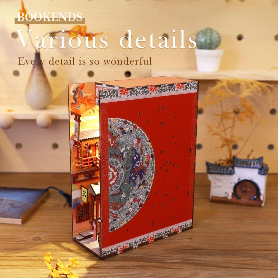 日本公式の通販 DIY Book Nook Miniature Kit， 3D Wooden Puzzle Bookshelf Insert Decor with Sensor Light Dollhouse Model Kit Ancient Chinese Architecture Decora並行輸入