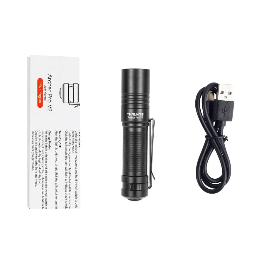 激安！ ThruNite Archer Pro V2 Small Pocket Flashlight Max 187 Meters EDC Handheld Mini Flashlights USB-C Rechargeable Penlight， Black Cool White並行輸入