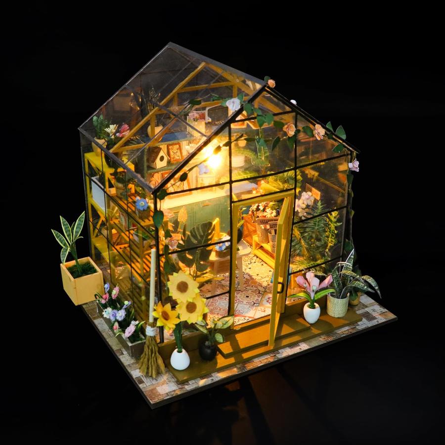 激安アウトレットストア Roroom DIY Miniature and Furniture Dollhouse Kit，Mini 3D Wooden Doll House Craft Model with Dust Proof Cover and LED，Creative Room Idea for Va並行輸入