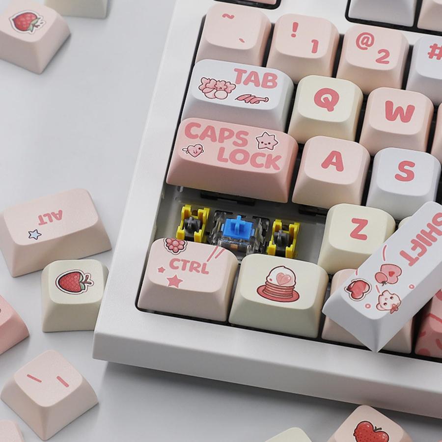 XDA PBT Keycaps Creamy Strawberry Theme for 133 Keys DyeSublimation Keycap Set for Mechanical Gaming Keyboard Switches Gaming Keyboard並行輸入｜cherrystyle｜09