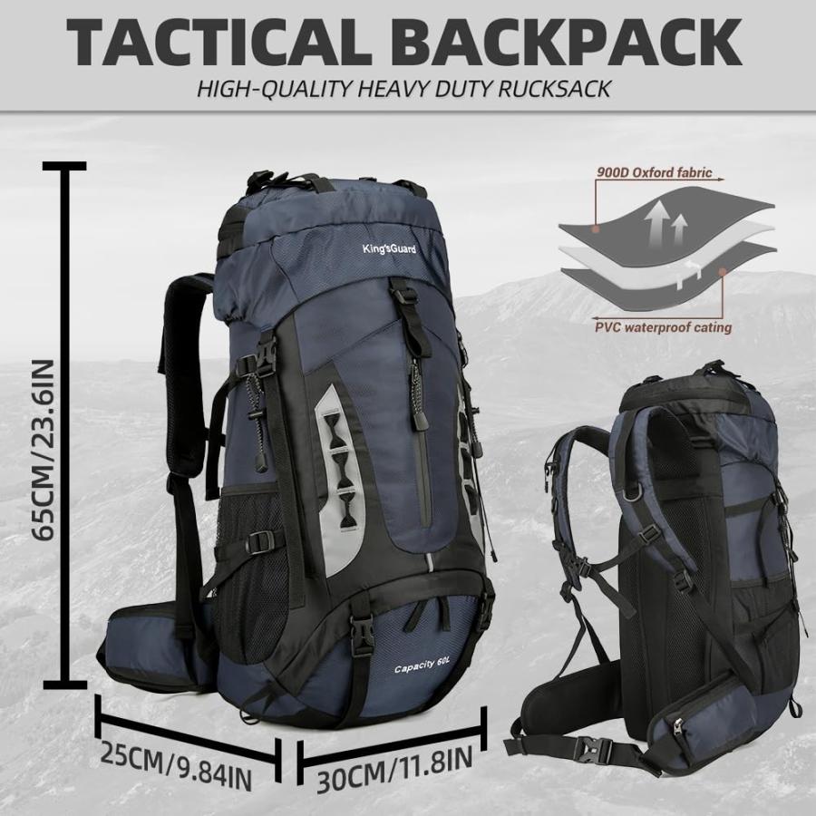 超大特価 King´sGuard 60L Hiking Backpack Lightweight Outdoor Waterproof Camping Backpack Travel Daypack with Rain Cover (Navy Blue)並行輸入