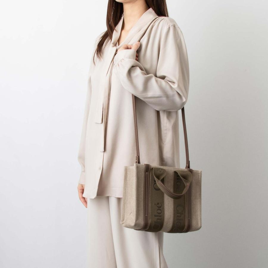 【極美品】クロエ ウッディスモールトートバッグ 2way キャンバス ブラウン Chloe クロエ CHLOE バッグ 2WAYトート/ショルダーバッグ WOODY