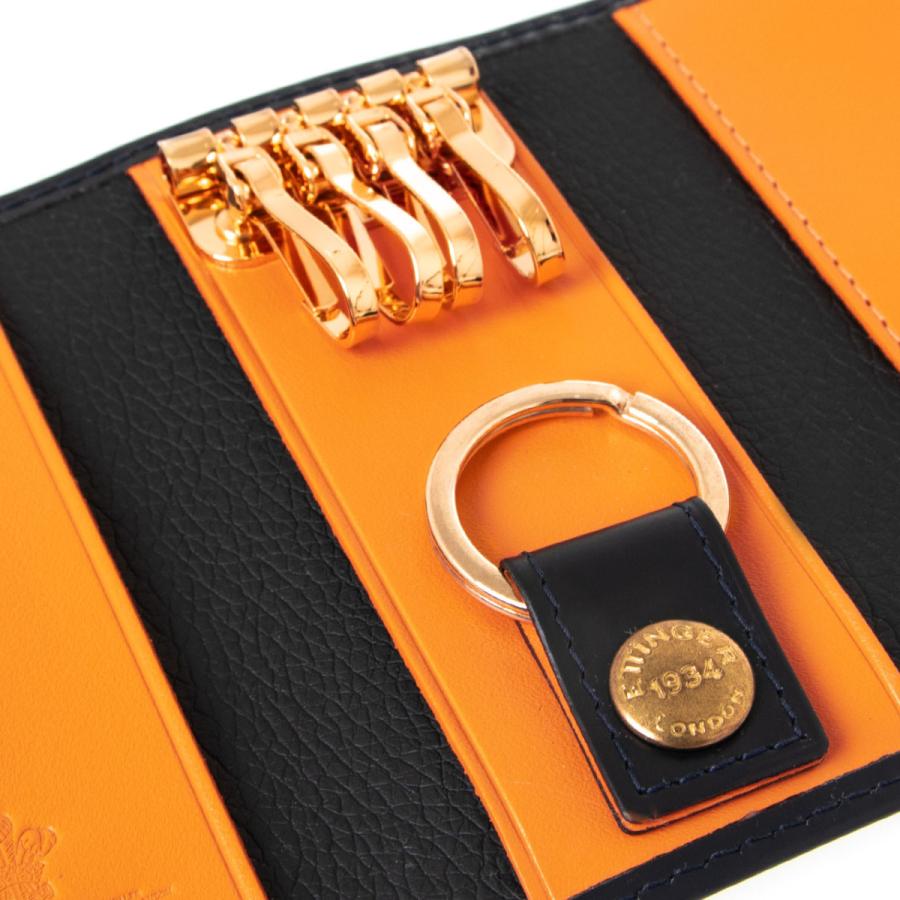 エッティンガーETTINGERブライドルレザーフック付きキーケース紺ネイビー黄 ETTINGER エッティンガー キーケース ブライドルレザー KEY CASE
