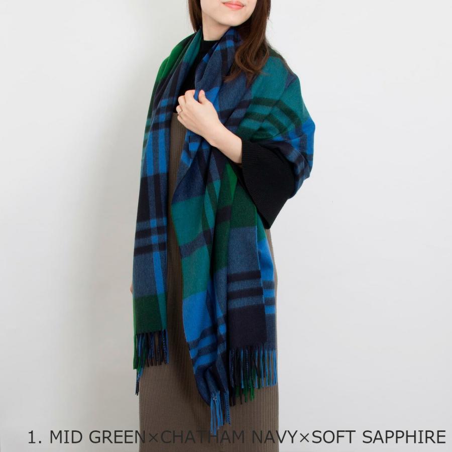 Joshua Ellis ジョシュアエリスストール　ブルー×カーキ　ドゥロワー Joshua Ellis（ジョシュアエリス） カシミア大判ストール（カシミヤ