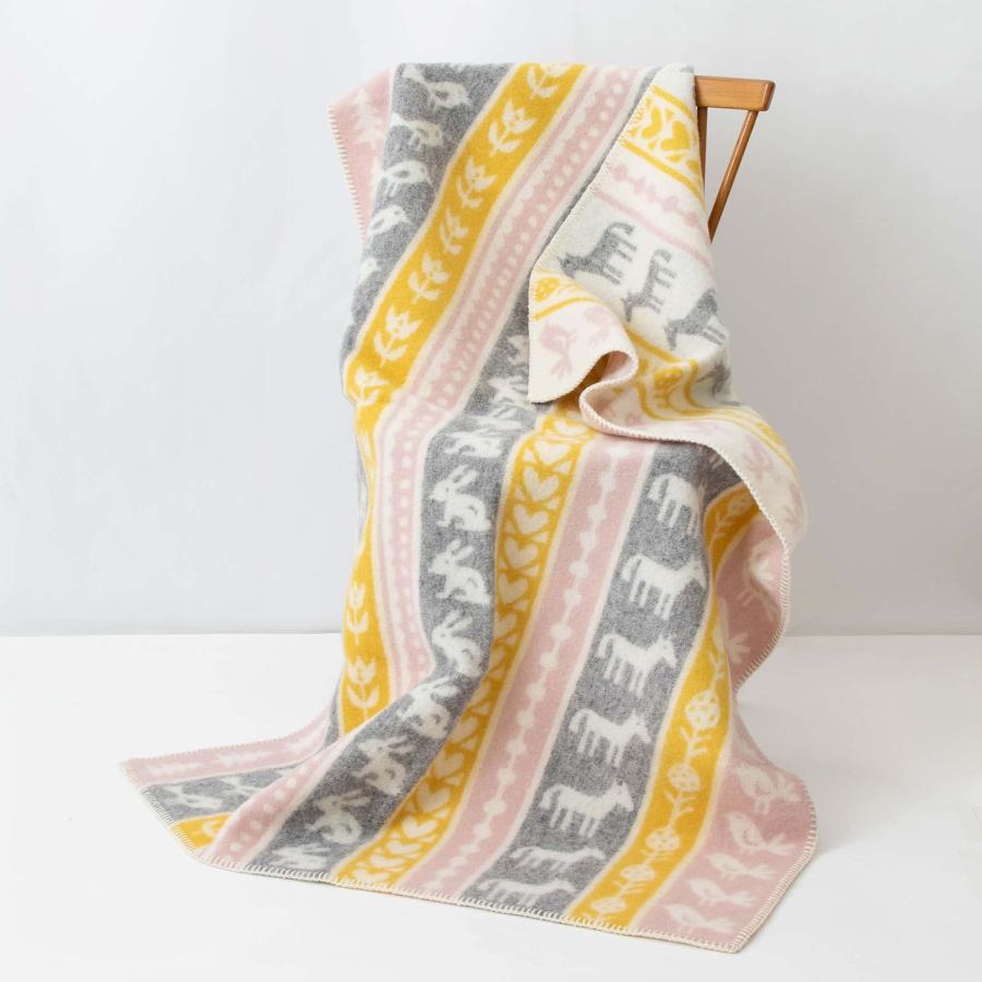 クリッパン KLIPPAN ウールハーフブランケット イエロー×ピンク×グレー ECO＆LAMB WOOL BLANKETS NATURE
