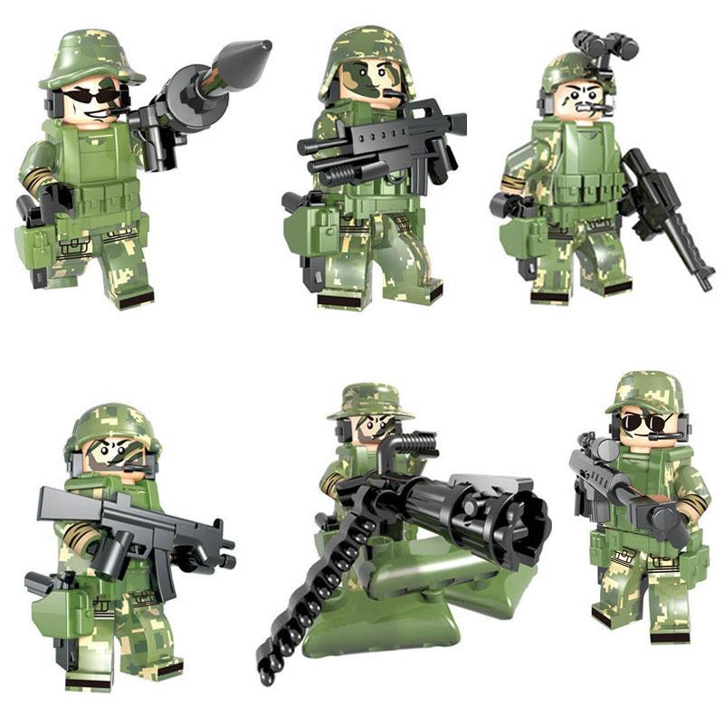 高級品市場 ミニフィグ 6体セット ブロック レゴ 互換 おもちゃ 迷彩服 軍隊 沢山武器付き デラックスミニフィギュア キッズ 子ども