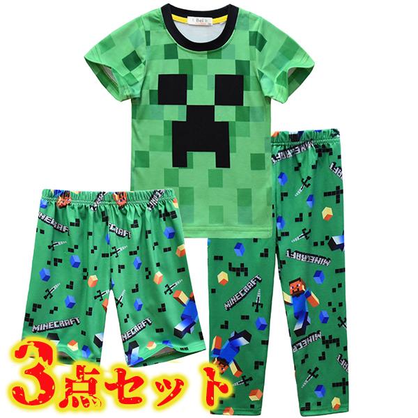 Tシャツ 上下セット マインクラフト クリーパー ジャージ 半袖 ｔシャツ パンツ プレゼント 誕生日 100